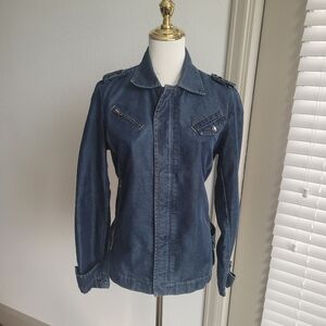 Color Siete Blue Denim Biker Jacket Size Medium Chic Casual